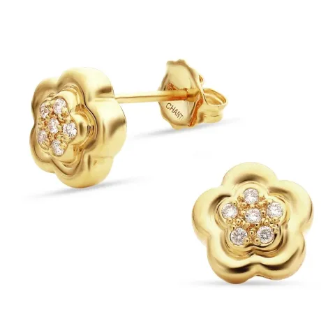 blomster diamant ørestikker i 14 karat guld med diamant
