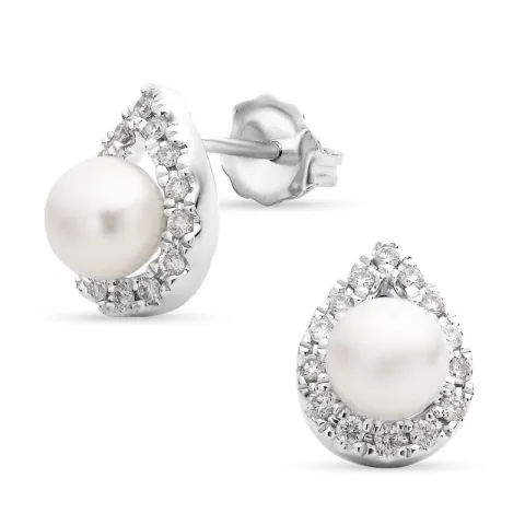 perle ørestikker i 14 karat hvidguld med diamant 