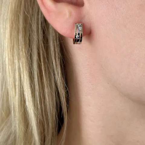 13 mm diamant creoler i 14 karat guld og hvidguld med diamant
