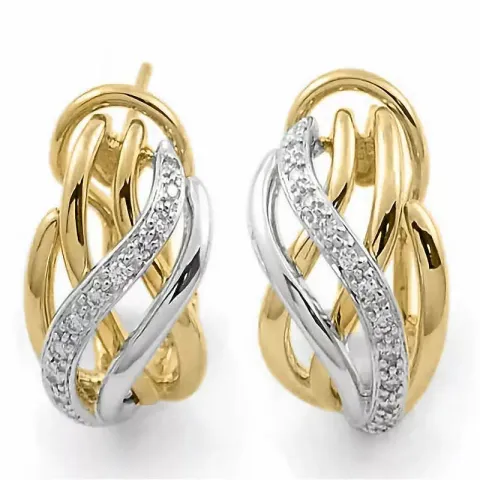 diamant halvcreoler i 14 karat guld og hvidguld med diamant