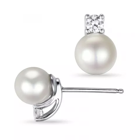 perle ørestikker i 14 karat hvidguld med diamant 