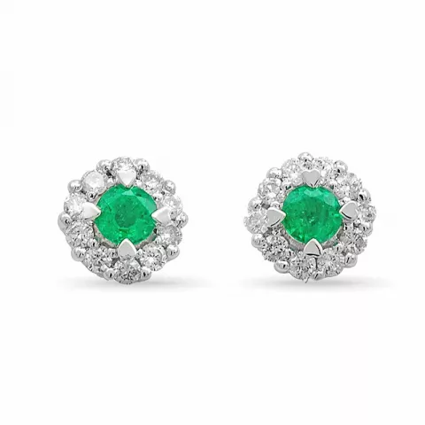 runde smaragd diamantøreringe i 14 karat hvidguld med smaragd og diamant 