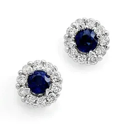 runde safir brillantøreringe i 14 karat hvidguld med safir og diamant
