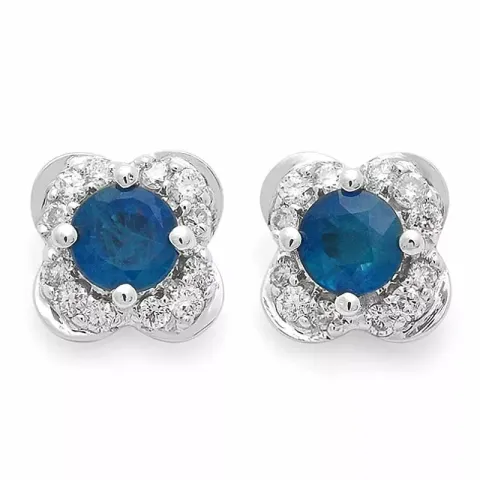 Blomster safir ørestikker i 14 karat hvidguld med diamanter og safirer