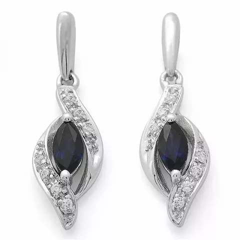 blå safir øreringe i 14 karat hvidguld med diamant og safir 