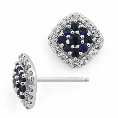 firkantet safir diamantøreringe i 14 karat hvidguld med diamant og safir