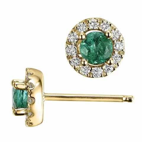 runde smaragd brillantøreringe i 14 karat guld med smaragd og diamant 