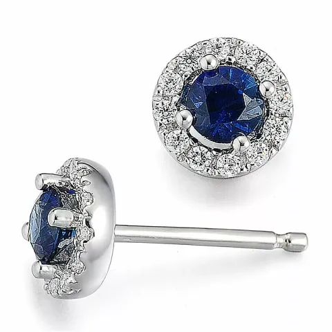 runde safir diamantøreringe i 14 karat hvidguld med safir og diamant