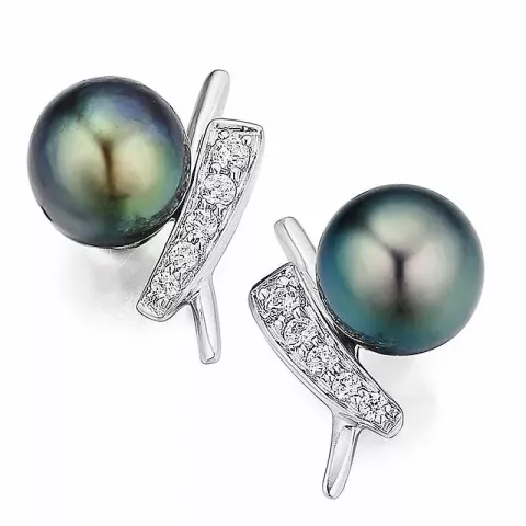 blomster perle diamantøreringe i 14 karat hvidguld med diamant 