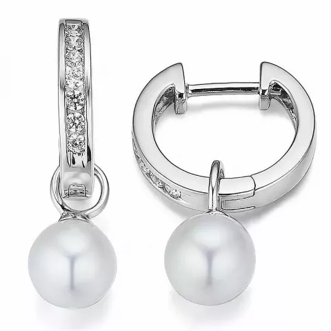 15 mm perle creoler i 14 karat hvidguld med diamant 
