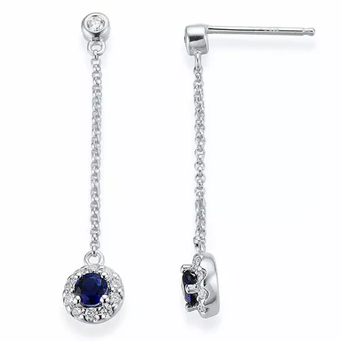 lange safir øreringe i 14 karat hvidguld med diamant og safir