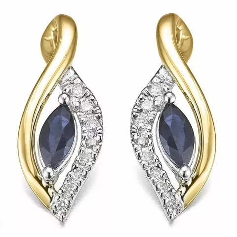 blå safir diamantøreringe i 14 karat guld og hvidguld med diamant og safir 
