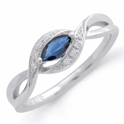 blå safir diamantring i 14 karat hvidguld 0,04 ct