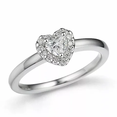 Hjerte brillantring i 14 karat hvidguld 0,24 ct 0,08 ct