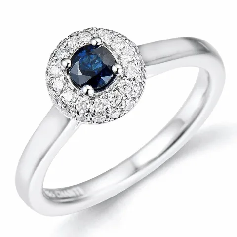 Safir brillantring i 14 karat hvidguld 0,24 ct 0,38 ct