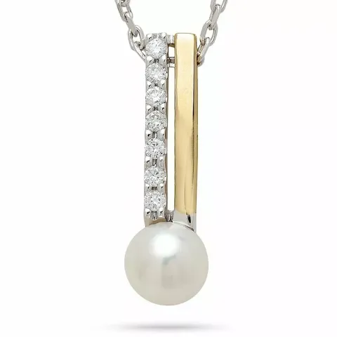 perle diamantvedhæng i 14 karat guld.- og hvidguld 0,11 ct