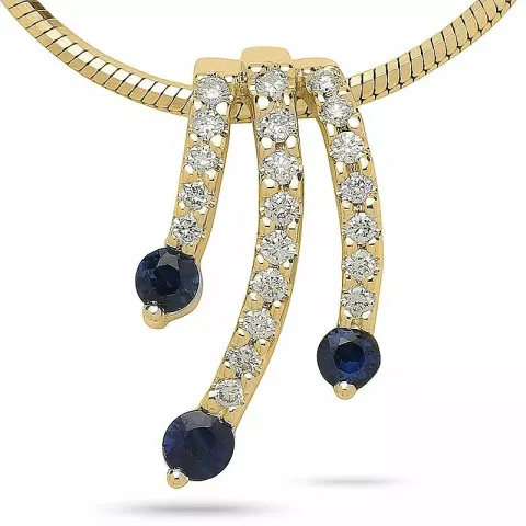 safir diamantvedhæng i 14 karat guld 0,16 ct 0,26 ct