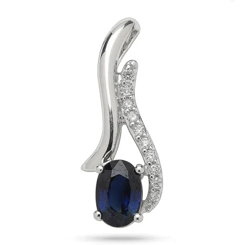 safir diamantvedhæng i 14 karat hvidguld 0,05 ct 0,65 ct