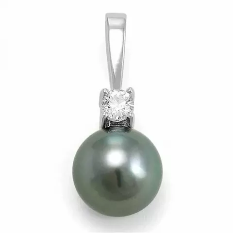 perle diamantvedhæng i 14 karat hvidguld 0,26 ct