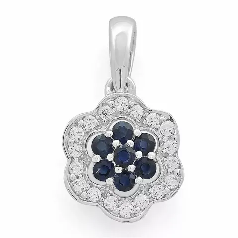 blomster safir diamantvedhæng i 14 karat hvidguld 0,11 ct 0,19 ct