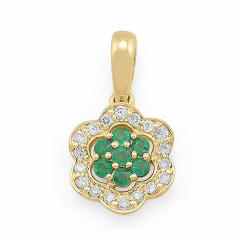 blomster smaragd diamantvedhæng i 14 karat guld ct 0,16 ct
