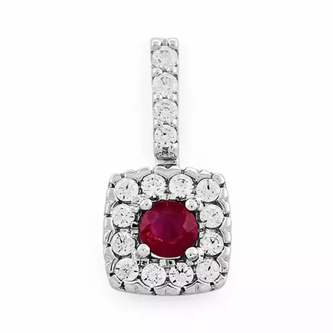 firkantet rubin diamantvedhæng i 14 karat hvidguld 0,25 ct 0,23 ct
