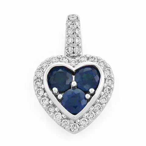 hjerte blå safir diamantvedhæng i 14 karat hvidguld 0,447 ct