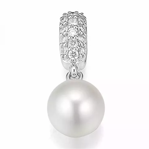 rundt perle diamantvedhæng i 14 karat hvidguld 0,135 ct