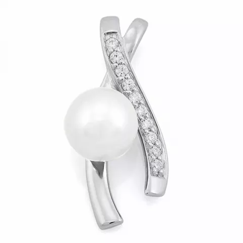 Abstrakt perle diamantvedhæng i 14 karat hvidguld 0,13 ct