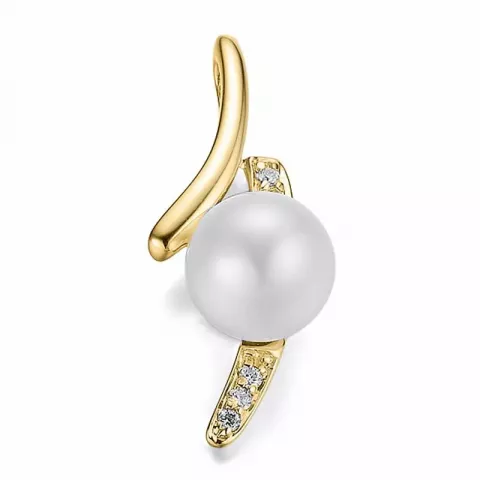 hvid perle diamantvedhæng i 14 karat guld 0,052 ct