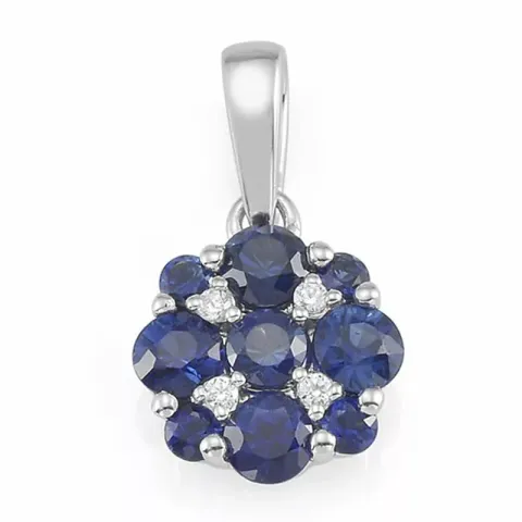 rundt blå safir vedhæng i 14 karat hvidguld 0,024 ct 0,75 ct