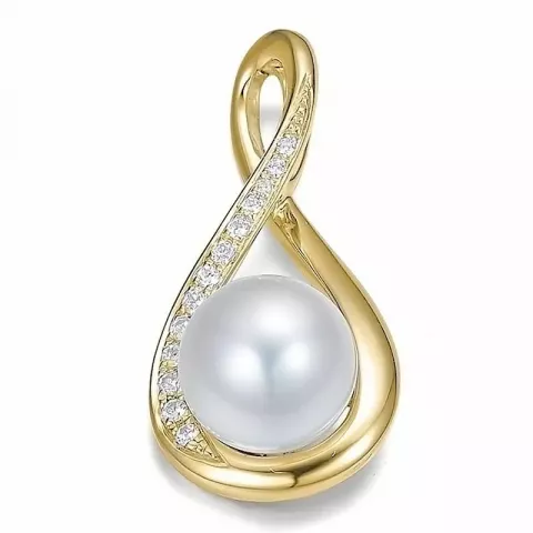 Hvid perle vedhæng i 14 karat guld 0,097 ct