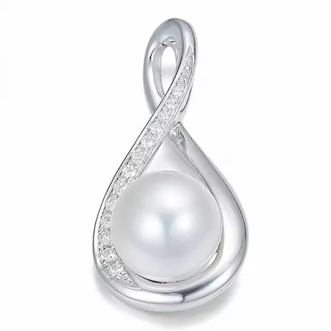 Hvid perle vedhæng i 14 karat hvidguld 0,097 ct