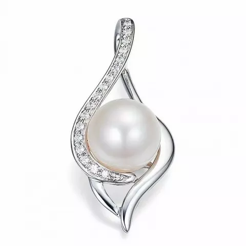 abstrakt hvid perle vedhæng i 14 karat hvidguld 0,122 ct