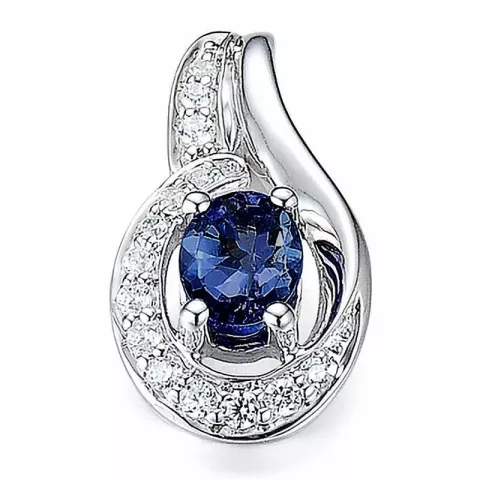 blå safir diamantvedhæng i 14 karat hvidguld 0,08 ct