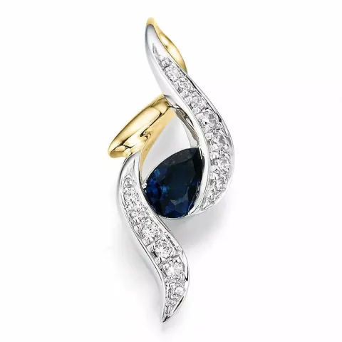 Elegant safir vedhæng i 14 karat guld.- og hvidguld 0,12 ct 0,55 ct