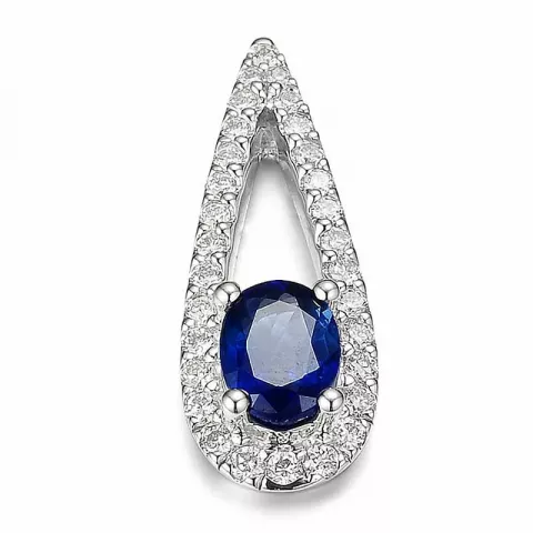 dråbeformet blå safir diamantvedhæng i 14 karat hvidguld 0,347 ct
