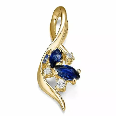 blå safir diamantvedhæng i 14 karat guld 0,051 ct 0,54 ct