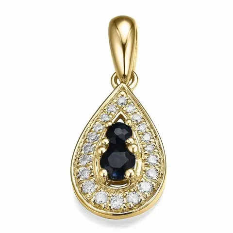 dråbeformet blå safir diamantvedhæng i 14 karat guld 0,109 ct 0,21 ct