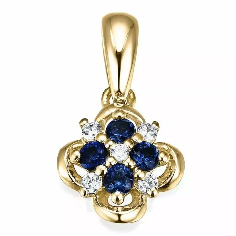blå safir diamantvedhæng i 14 karat guld 0,052 ct 0,19 ct