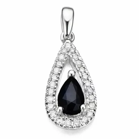 dråbeformet blå safir diamantvedhæng i 14 karat hvidguld 0,123 ct 0,55 ct