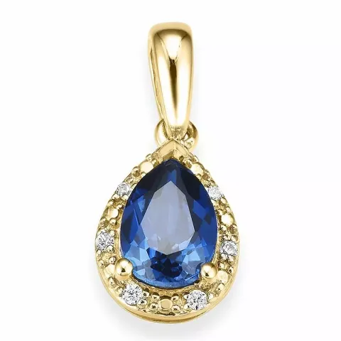 Dråbeformet safir diamantvedhæng i 14 karat guld 0,037 ct 0,80 (5 mm x 7mm) ct