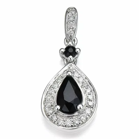 dråbeformet blå safir diamantvedhæng i 14 karat hvidguld 0,104 ct 0,55 ct 0,04 ct