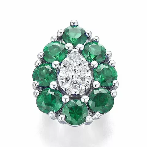 Dråbeformet smaragd diamantvedhæng i 14 karat hvidguld 0,83 ct 0,06 ct