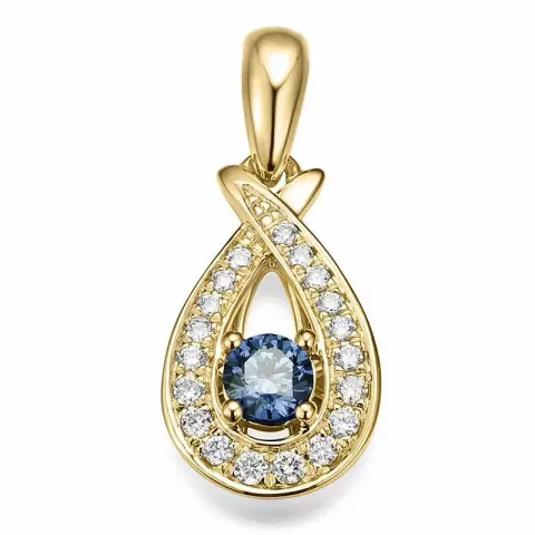 Dråbeformet blå safir diamantvedhæng i 14 karat guld 0,102 ct