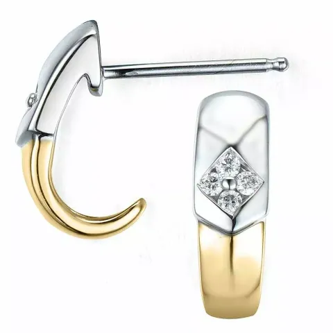 Trendy diamant halvcreoler i 14 karat guld og hvidguld med diamanter