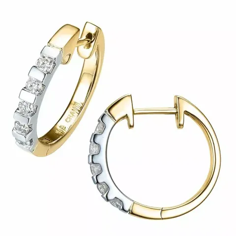 16 mm diamant creoler i 14 karat guld og hvidguld med diamant