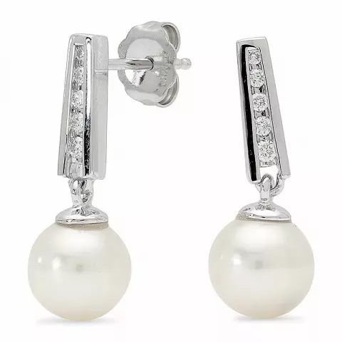 Hvide perle diamantøreringe i 14 karat hvidguld med diamanter 