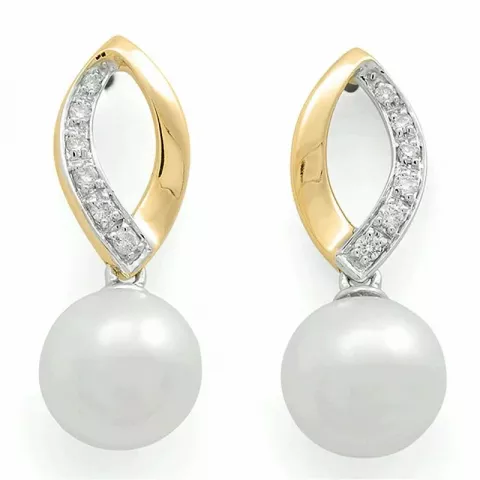 Hvide perle diamantøreringe i 14 karat guld med rhodium med diamanter 
