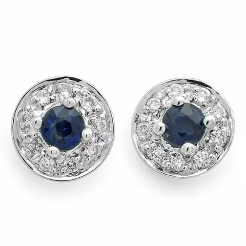 runde blå safir brillantøreringe i 14 karat hvidguld med diamant og safir